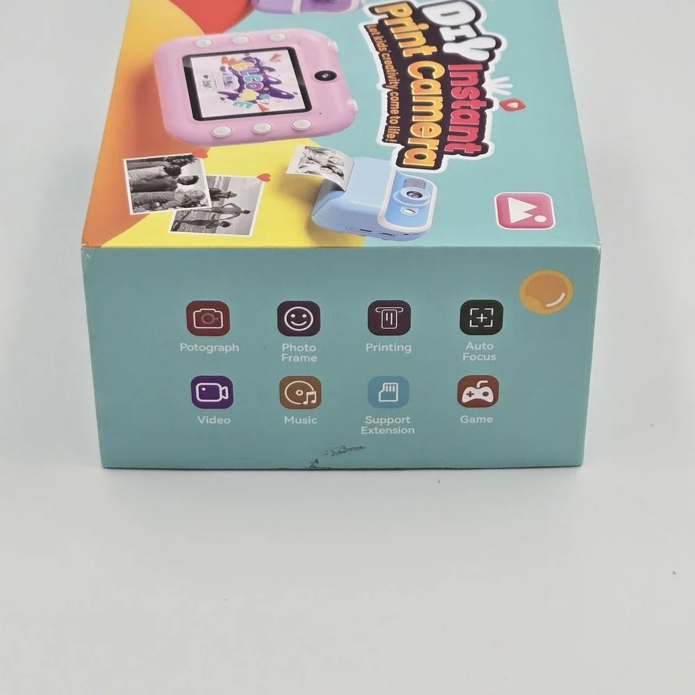 Kids Camera Instant Print 2.4Inch, Instant Print 2 Rolls Purple With Strap New